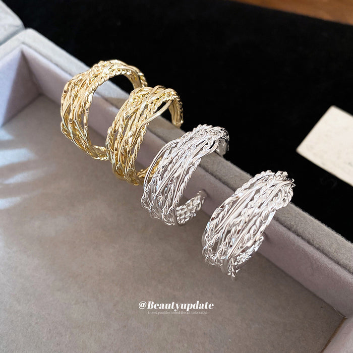Textured Crisscross Metal Hoop Earrings Decorative Jewelry Design