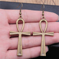 Large Ankh Cross Metal Drop Earrings in Four Finishes view 4