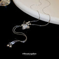 Silver Butterfly Crystal Bead Tassel Y Necklace Piece view 2