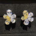 Silver Tone Yellow Clear Teardrop Flower Stud Earrings view 3