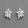 Silver Tone Leaf Cluster Stud Earrings With Clear Stones view 1