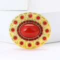 Gold Tone Oval Cabochon Brooch Yellow Green Red Blue view 2