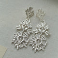 Gold Tone Textured Floral Statement Drop Stud Earrings view 6