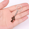 Dark Brown Wooden Cross Keychain Heart Cutout Split Ring view 4