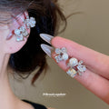 Silver Tone Crystal Flower And Pearl Ear Cuff Fashion Jewelry view 1