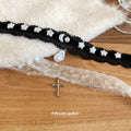 Black and White Lace Choker Necklace with Cross Pendant view 4