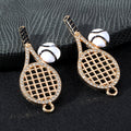 Rhinestone Tennis Racket Charm Pendant Gold Tone With Enamel Ball view 2