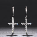 White Metal Huggie Hoop Cross Drop Earrings Clear Stones view 5