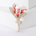Enamel Magnolia Flower Brooch Pearl Stem Four Color Styles view 7