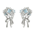 Silver-Tone Flower Bouquet Bow Stud Earrings Blue Enamel view 5