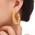 Gold Tone Textured Hoop Earrings Beaded Twisted Mesh Styles view 1