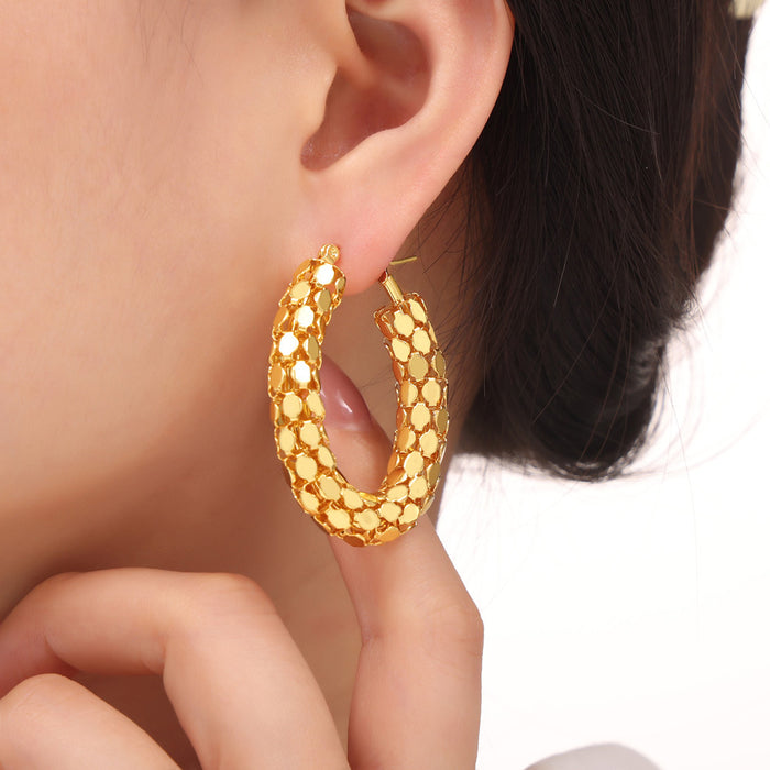 Gold Tone Textured Hoop Earrings Beaded Twisted Mesh Styles