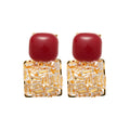Red Stone and Crystal Square Drop Earrings in Two Styles view 5