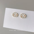 White Enamel Smiling Cloud Stud Earrings Pink Cheeks view 3