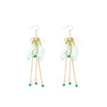 Green Translucent Leaf and Gold Chain Tassel Hook Earrings view 5