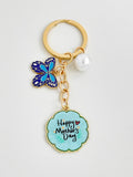 Gold Tone Enamel Flower Butterfly Charm Keychain With Mother's Day Pendant view 7