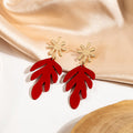 Gold Starburst Stud Matte Leaf Drop Earrings Four Colors view 6