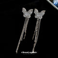 Silver Tone Crystal Butterfly Long Chain Ear Clips view 4