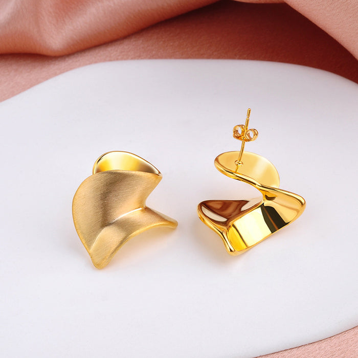 Twisted Satin Finish Sculptural Metal Stud Earrings