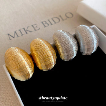 Ribbed Oval Stud Earrings in Gold and Silver Tones