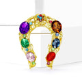 Rainbow Rhinestone Horseshoe Brooch Gold Multicolor Gem Pin view 2