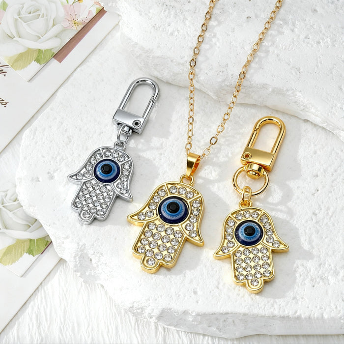 Rhinestone Hamsa Evil Eye Keychain Necklace Four Styles