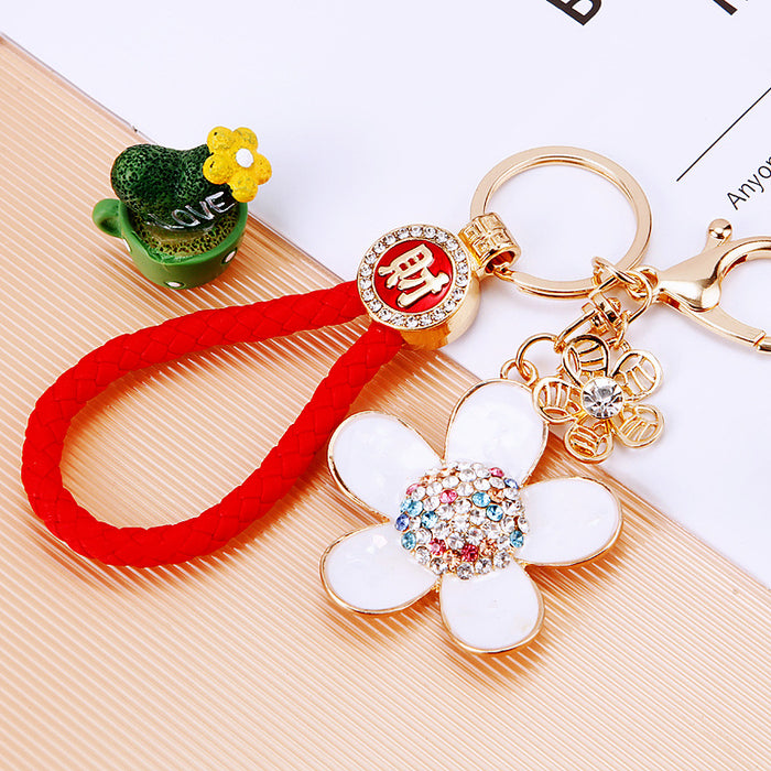 Mixed Floral Clover Leaf and Daisy Charm Keychains with Wrist Loops