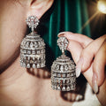 White Gold Tone Pave Chandelier Bell Drop Earrings Pair view 1
