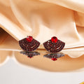 Dark Metal Fan Multi Row Crystal Stud Earrings Three Colors view 2