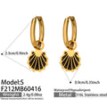 Gold Tone Black Enamel Scallop Shell Charm Hoop Earrings view 6