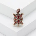 Compact Jeweled Turtle Brooch in Red Blue or Green view 4