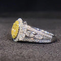 Silver Yellow Oval Halo Finger Ring Clear Side Stones view 4