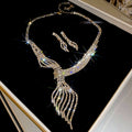 Branching Leaf Crystal Necklace And Long Earring Set In Gold Or Silver Tone view 7