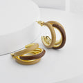 Triple Hoop Stud Earrings with Glossy Two Tone Color Accents view 3