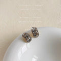 Silver Tone Three Smoke Gray Faceted Stone Drop Stud Earrings view 3