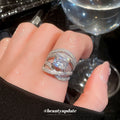 Silver Open Cross Band Square Crystal Statement Ring view 1