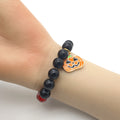 Black Bead Pumpkin Charm Stretch Bracelet Red Accents view 4