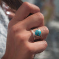 Turquoise-Like Round Stone Open Ring In Gold And Silver Tones view 3