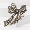 Antique Tone Crystal Ribbon Bow Brooch In Four Colorways view 2