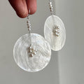 Translucent Disc And Pearl Cluster Hook Earrings Jewelry Pair view 3