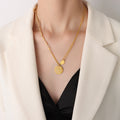 Double Layer OT Clasp Round Disc Letter Pendant Necklace view 3