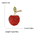 Red Crystal Apple Brooch with Green Leaf and Gold Tone Stem view 5