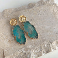 Gold Hammered Stud Earrings Turquoise Irregular Slice Drops view 3