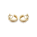 Pearl and Crystal Double Hoop Clip Earrings in Gold and Silver Tones view 5