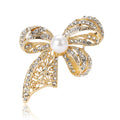 Filigree Ribbon Bow Brooch With Pearl in Gold or Silver Tone view 5