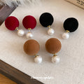 Velvet Disc and Pearl Drop Stud Earrings Statement Fashion Jewelry view 3
