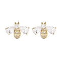 Clear Pear Stone Bee Stud Earrings In Polished Gold Tone view 5