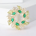 Curved Crystal Leaf Wreath Brooch in Four Color Finishes view 5