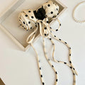 Polka Dot Satin Bow Claw Clips Ribbon Tails Black Cream view 7