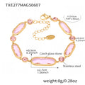 Gold Oval Czech Glass Stone Link Bracelet Multi Colors view 7